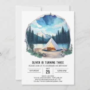 Watercolor Forest Retreat Birthday Invitation