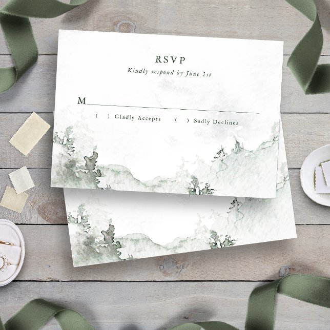 Watercolor Forest RSVP Card (Green and White Simple Minimalist Watercolor Forest RSVP Card
)