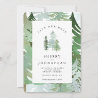 Watercolor forest save our date wedding invitation