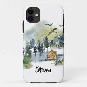 Watercolor forest scene personalised iPhone 11 case