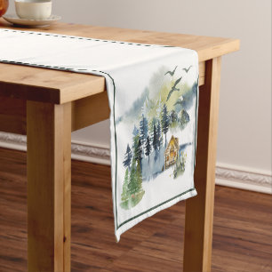 Watercolor forest scene  short table runner