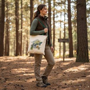 Watercolor forest scene tote bag