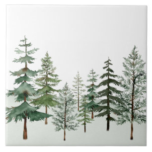 Watercolor Forest Tree Ceramic Tile