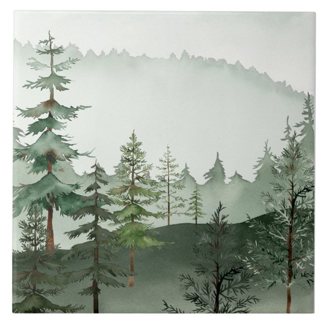 Watercolor Forest Tree Ceramic Tile (Front)