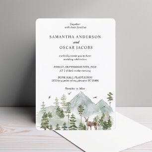 Watercolor Forest   Trees And Deer  Invitation