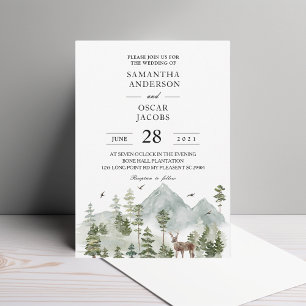Watercolor Forest   Trees And Deer    Invitation