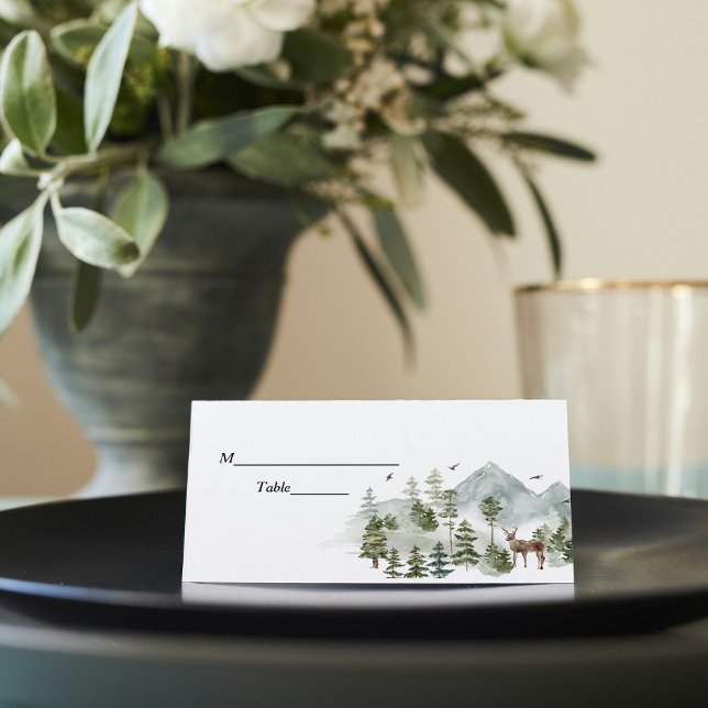 Watercolor Forest | Trees And Deer  Place Card (Creator Uploaded)