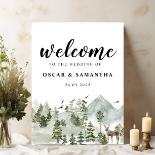 Watercolor Forest Trees And Deer Poster