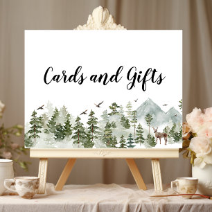 Watercolor Forest Trees And Deer Poster