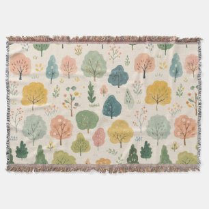 Watercolor Forest Trees Seamless Pattern Home Deco Throw Blanket
