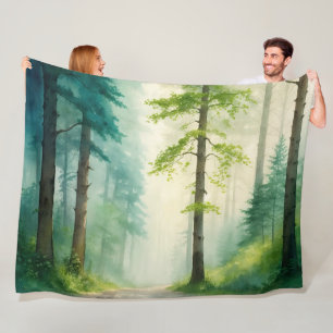 Watercolor Forest Trees Woods Woodland Fleece Blanket
