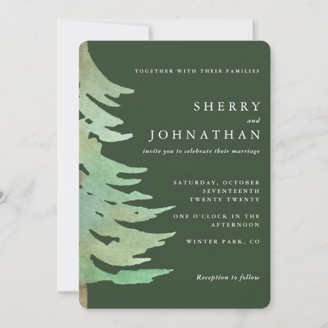 Watercolor forest wedding invitation (Front)