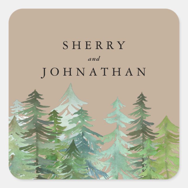 Watercolor forest wedding square sticker (Front)