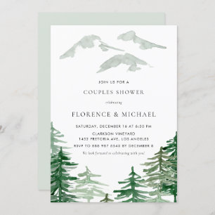 Watercolor Forest Winter Woodland Couples Shower Invitation