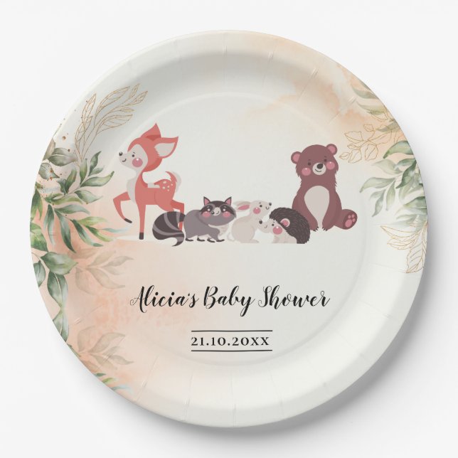 Watercolor Forest/Woodland Baby Shower Paper Plate (Front)