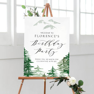 Watercolor Forest Woodland Birthday Party Welcome Poster
