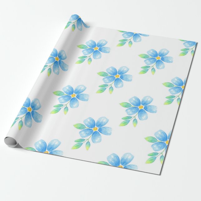  Watercolor Forget Me Not Flower Pattern Wrapping Paper (Unrolled)