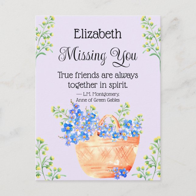 Watercolor Forget Me Not Flowers Friend Quote Postcard (Front)