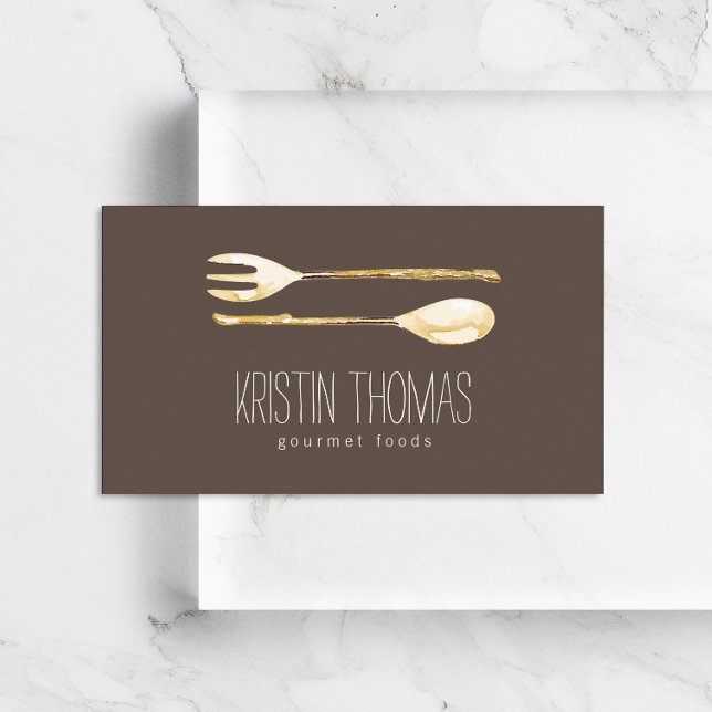 Watercolor Fork and Spoon Catering Business Card (Creator Uploaded)