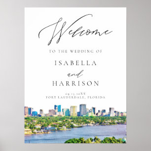 Watercolor Fort Lauderdale Skyline Wedding Welcome Poster