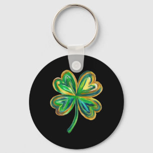 Watercolor Four Leaf Clover Green St Patricks Day Key Ring