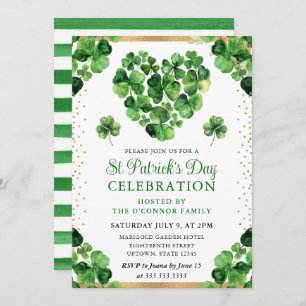Watercolor Four Leaf Clovers St Patrick's Day Invitation