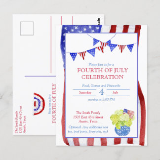 Watercolor Fourth of July Party Postcard