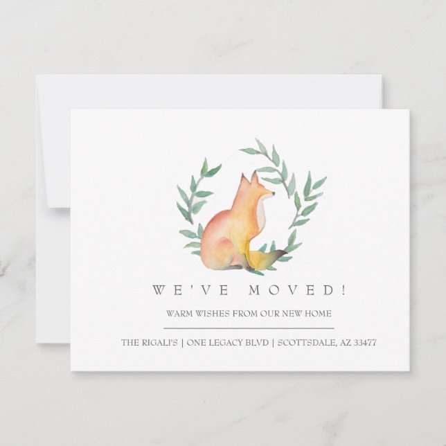 Watercolor Fox and Greenery We've Moved Card (Front)