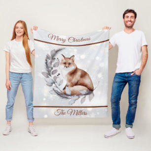 Watercolor fox and snow  holiday   fleece blanket