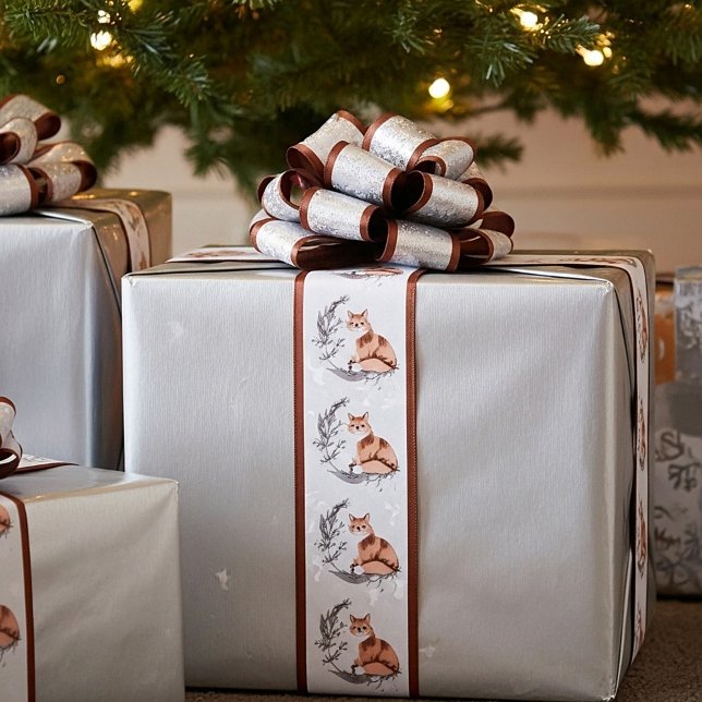 Watercolor fox and snow  holiday   satin ribbon (Creator Uploaded)