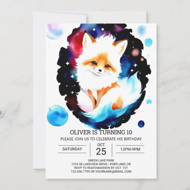 Watercolor Fox Birthday Adventure Invitation (Front)