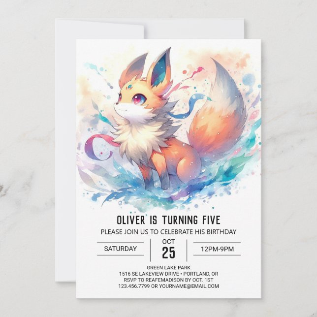 Watercolor Fox Birthday Invitation (Front)