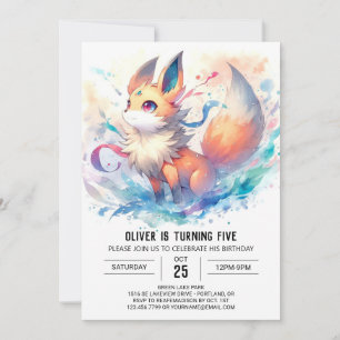 Watercolor Fox Birthday Invitation