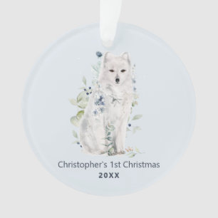 Watercolor Fox Blue Personalized Ornament