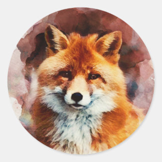 watercolor fox classic round sticker