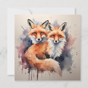 Watercolor Fox Duo Invitation