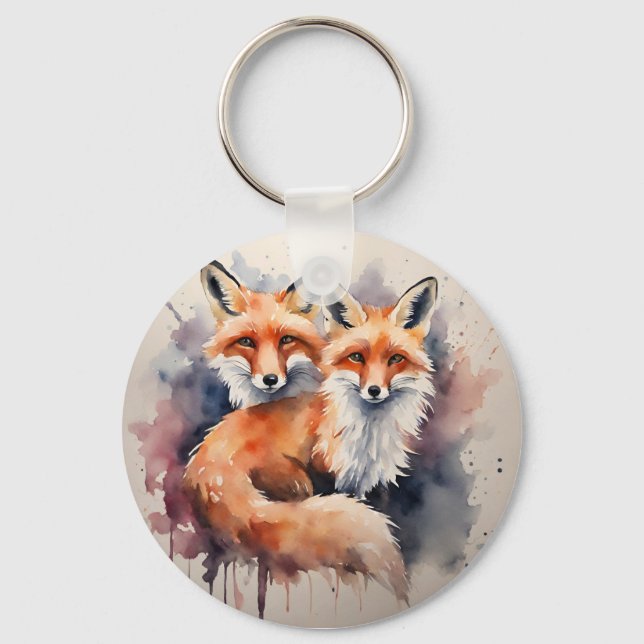 Watercolor Fox Duo Key Ring (Front)