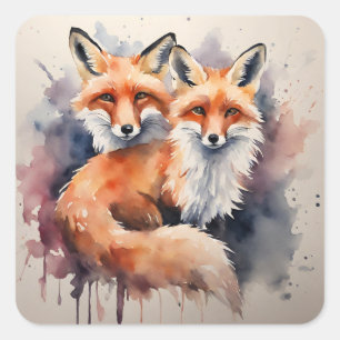 Watercolor Fox Duo Square Sticker