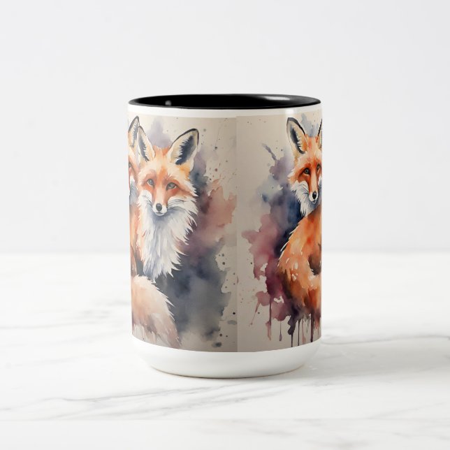 Watercolor Fox Duo Two-Tone Coffee Mug (Center)