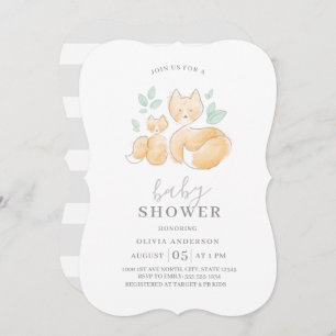 Watercolor Fox Family Baby Shower Invitation