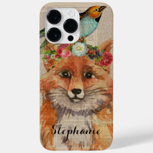 Watercolor Fox Floral Collage Personalised Name Case-Mate iPhone 14 Pro Max Case