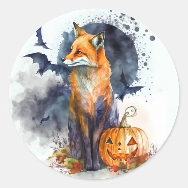 Watercolor Fox Halloween Classic Round Sticker (Front)