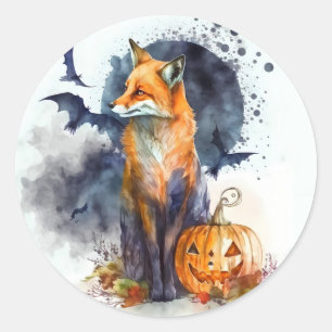 Watercolor Fox Halloween Classic Round Sticker