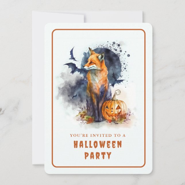 Watercolor Fox Halloween Invitation Card (Front)