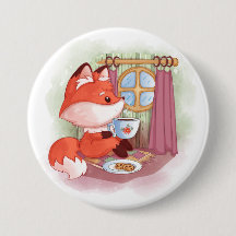 Watercolor Fox having Tea and Biscuits
