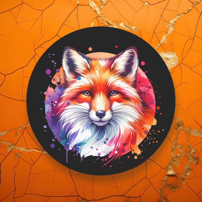 Watercolor Fox Illustration Classic Round Sticker (Creator Uploaded)