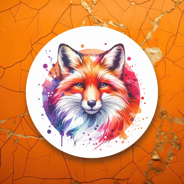 Watercolor Fox Illustration Classic Round Sticker (Creator Uploaded)