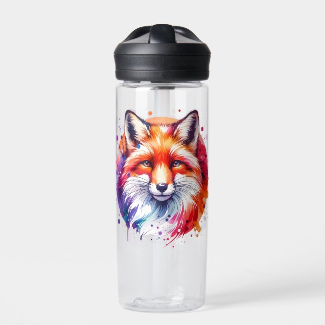 Watercolor Fox Illustration Water Bottle (Front)