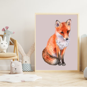 Watercolor Fox on pale Pink Nursery Art Poster