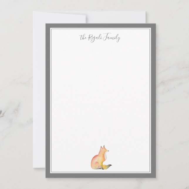Watercolor Fox Personalised Stationery Card (Front)